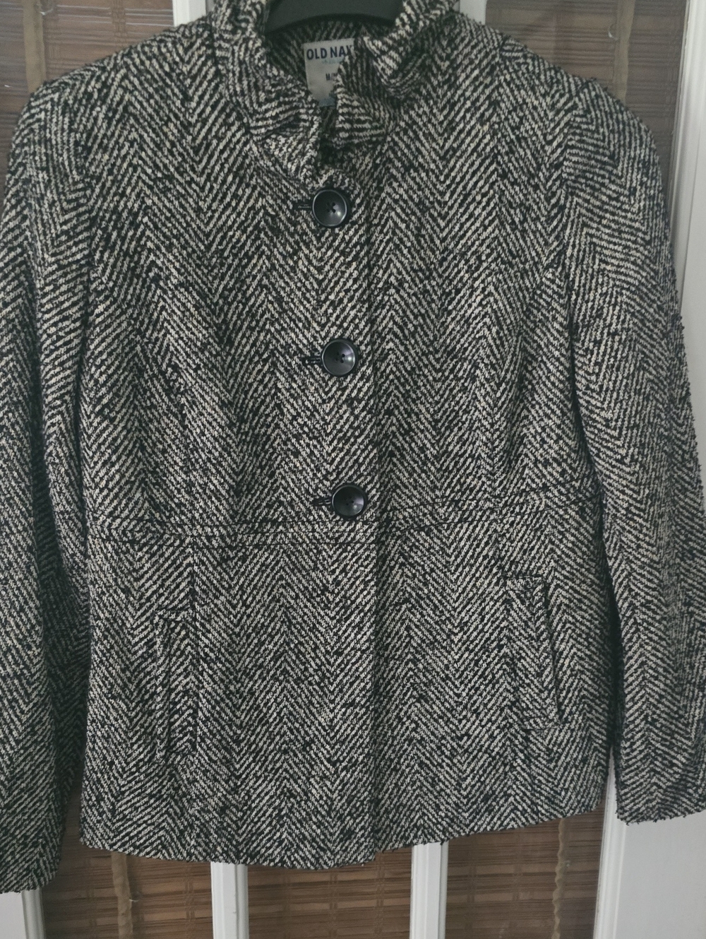 Old Navy Black and White Herringbone Pea Coat